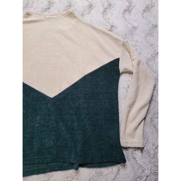 White Birch Cream Forest Green Long Sleeve Mock Neck Soft Sweater Size M - Picture 3 of 12